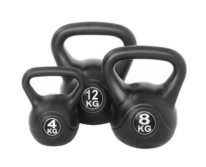 Kettlebell set, gewicht 4, 8 en 12 kilo