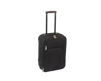 Handbagage koffer zacht stof zwart 55cm met 2 wielen